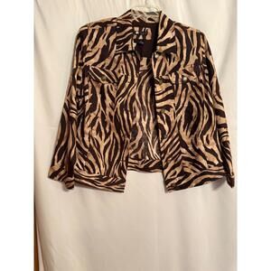 CAROLE LITTLE  Zebra Linen  Short Jacket  Beige‎ & Brown snap closure
